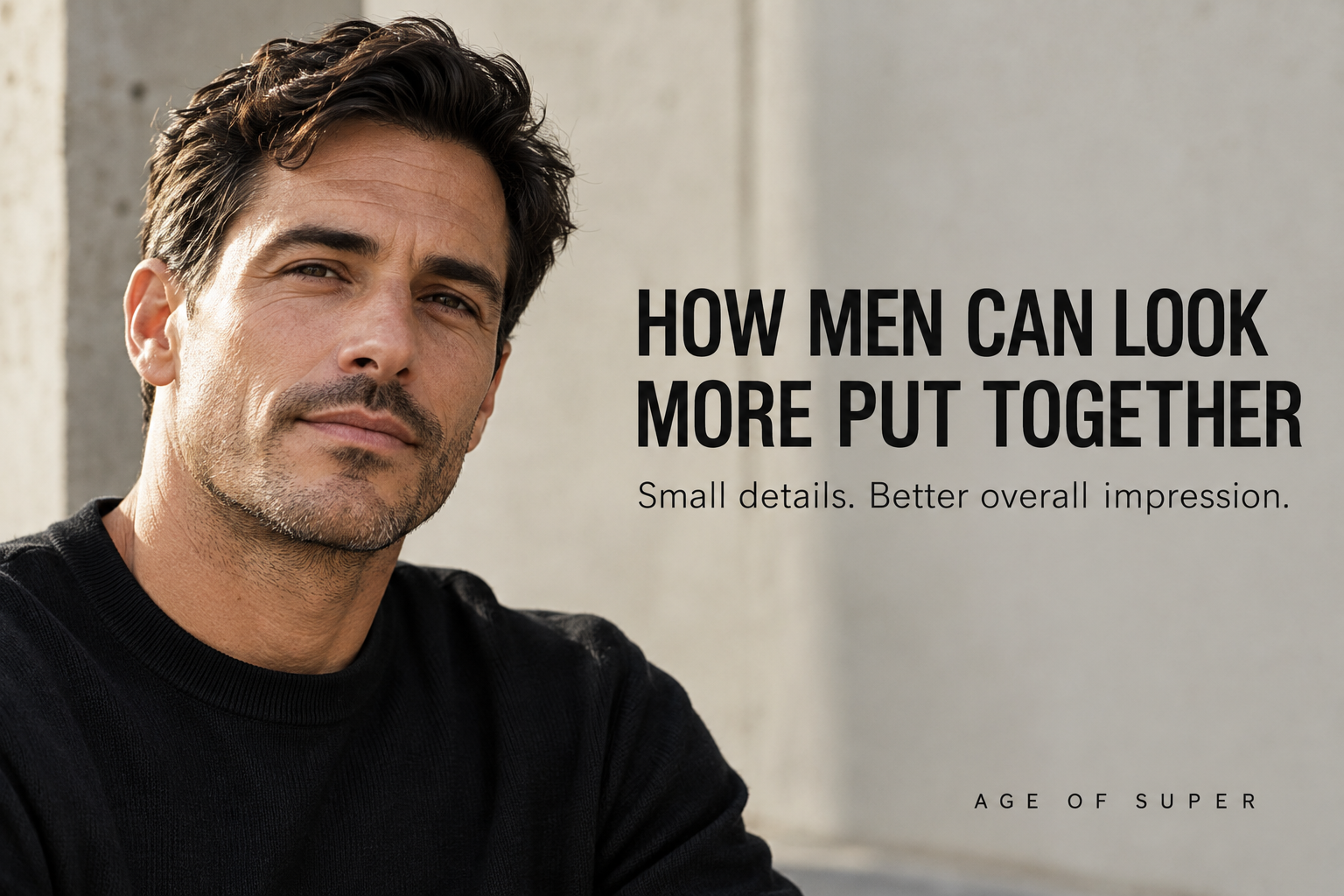 Man in a black sweater beside the title How Men Can Look More Put Together