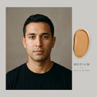 Model representing the Medium shade, with a Medium swatch of Stealth Blender