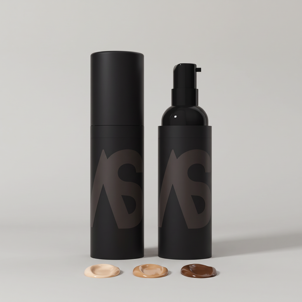 Stealth Blender men's tinted moisturizer pump bottle and tube with Light, Medium and Dark swatches
