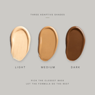Stealth Blender swatches in three adaptive shades: Light, Medium and Dark