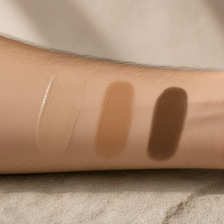 Light, Medium and Dark Stealth Blender swatches on a forearm